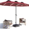 15ft Patio Umbrella with Solar Lights, Large Double Umbrella Outdoor, Rectangle 180''x106'' Umbrellas with 156 PCS LED Lights and Crank Handle for Backyard Deck Pool Shade in Black(1.9" Pole)