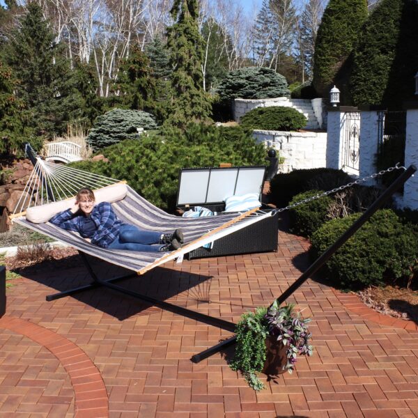 Sunnydaze 2-Person Freestanding Quilted Fabric Hammock with 15' Stand - Mountainside