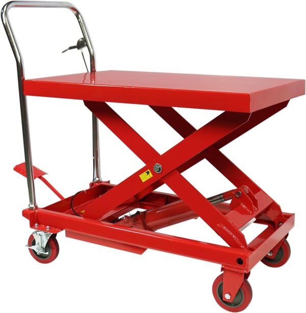 eaa76d51df1a48ff8b6b45c9950c2ef3 660LBS Hydraulic Lift Table Cart – 31" Lift Height, Double Scissor Design with 4 Wheels & Non-Slip Pad for Material Handling