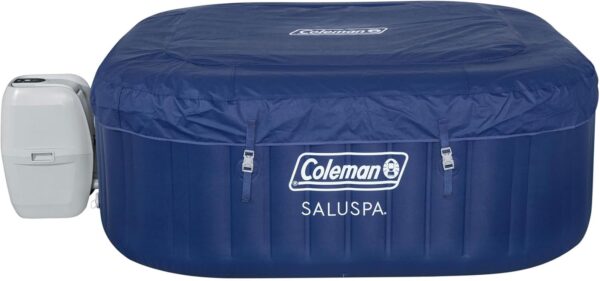 eaa857766c80463eb217982071289a5a 4 to 6 Person Inflatable Hot Tub Square Portable Outdoor Spa with 114 Soothing AirJets and Insulated Cover, Gray-Coleman