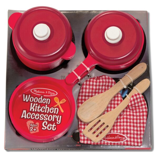 Melissa & Doug Deluxe Wooden Kitchen Accessory Play Set - Pots & Pans (8 pcs)