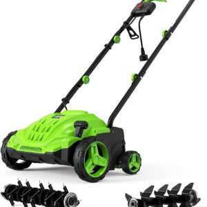 SWIPESMITH 13-Inch 12 Amp Electric Dethatcher Scarifier with Foldable Handle, 2-in-1 Lawn Dethatcher
