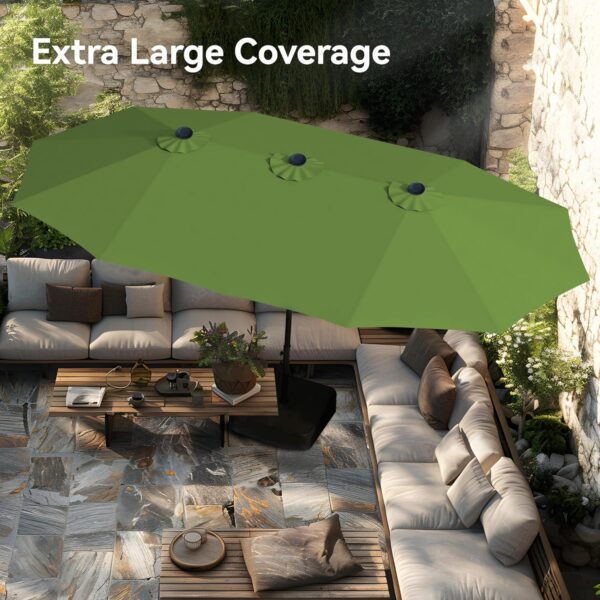 eaee8e6fa98d458880a8f3879d98d84f 15ft Patio Umbrella Double-Sided Outdoor Market Extra Large Umbrella with Crank, Umbrella Base Included (Dark Red)