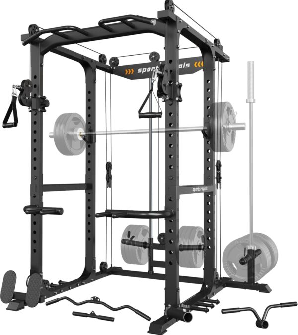 eaf65c2855a64677bebffa6f9f38fdbf Sportsroyals Power Cage,1600lbs Multi-Function Power Rack with Adjustable Cable Crossover System and More Training Attachment, Weight Cage for Home Gym