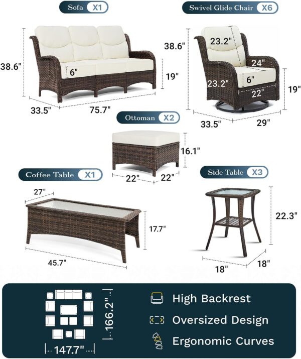 eaf685ed8c8e4f04a0a3cd01d28b5dfc Outdoor Swivel Rocker Patio Chairs with 6-Inch Thick Cushions and Side Table, 3PCS High Back Wicker Patio Furniture Set for Porch, Balcony, Deck and Yard in Blue