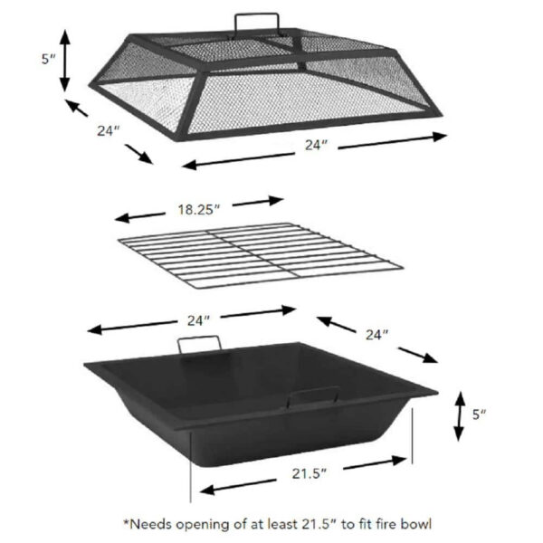 eb0ddf614e1c428293dd83fa6b656e6a Hampton Bay 24′′ Steel Fire Pit Insert Set with Mesh Cover, 3-Piece Replacement Kit