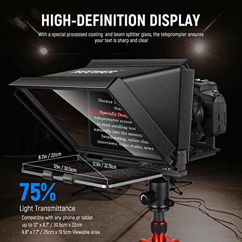 eb43346b38a64dd8a62aa9b6ca7dacd4 Neewer X12 Aluminum Alloy Teleprompter for iPad Tablet Smartphone DSLR Cameras with Remote Control