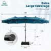 15ft Double Sided Patio Umbrella with Solar Lights, Outdoor Large Umbrellas with Crank Handle and 36 LED Lights, Rectangular Market Umbrella with Base Included for Deck Pool Shade