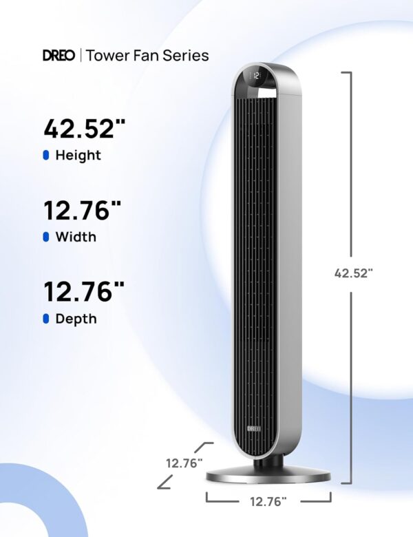 eb88ff3c163d417699d5d01a19ed1100 Dreo Tower Fan for Bedroom, 42 Inch 120° Oscillating Fan, 25dB Quiet DC Motor, 28ft/s Velocity Bladeless Standing Fan with 12 Speeds, 4 Modes, 12H Timer Cooling Fans for Home, Living Room, Pilot Max S