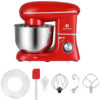 Stand Mixer, 6-Speed Electric Mixer, Tilt-Head Food Mixer with Dough Hook, Wire Whip & Beater, 6.2QT Stainless Steel Bowl, Red