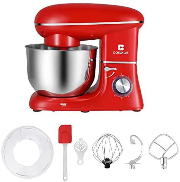 Stand Mixer, 6-Speed Electric Mixer, Tilt-Head Food Mixer with Dough Hook, Wire Whip & Beater, 6.2QT Stainless Steel Bowl, Red