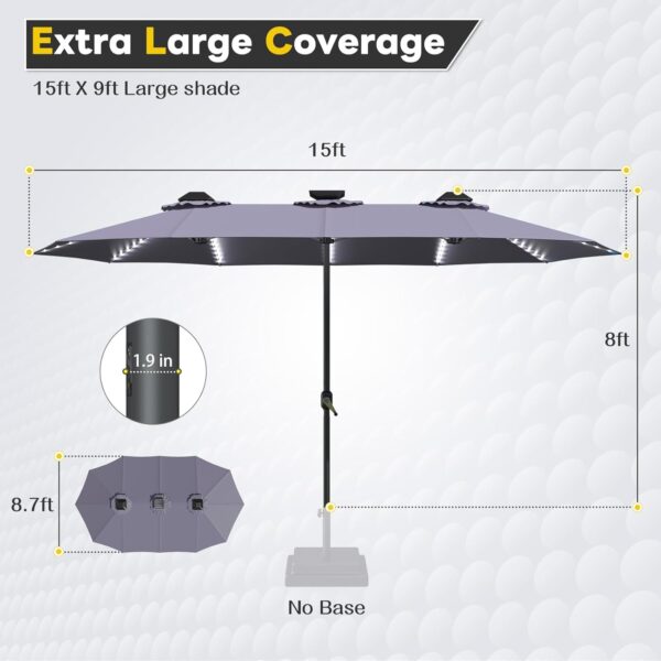 eba0319e96d04a66bcfe62728acef24f 15ft Patio Umbrella with Solar Lights, Large Double Umbrella Outdoor, Rectangle 180''x106'' Umbrellas with 156 PCS LED Lights and Crank Handle for Backyard Deck Pool Shade in Black(1.9" Pole)