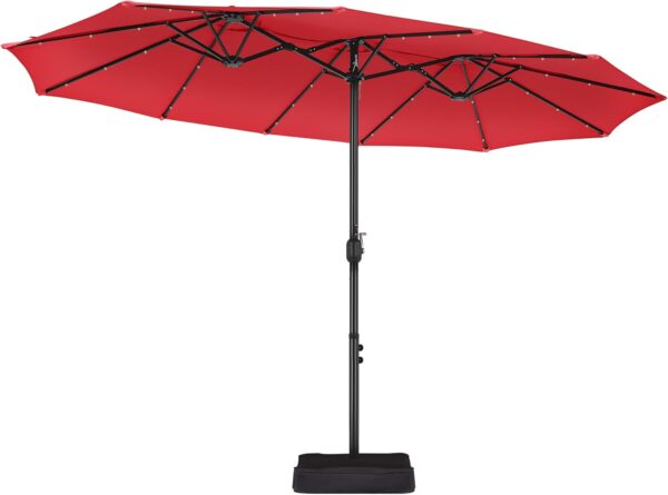 eba16ee832f6423498fe5c3a397518a7 15 ft Large Patio Umbrella with Solar Lights Double-Sided Outdoor Rectangle Market Umbrellas with 36 LED Lights/Base Included/Easy Crank for Patio Garden Yard Pool Lawn, Brown