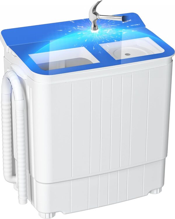 ec01dcf8f1644323a4d39e22b5baa378 Portable Washing Machine - 14.5 lbs Mini Twin Tub Washer & Spin Dryer for Apartments, Dorms, RVs, Camping - Gray/Blue