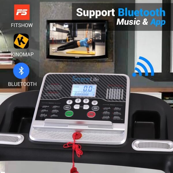 ec46d25c0a7e4451adcbf0e6e4b30b26 SereneLife Folding Treadmill - Foldable Home Fitness Equipment with LCD for Walking & Running - Cardio Exercise Machine - Preset and Adjustable Programs - Bluetooth Connectivity