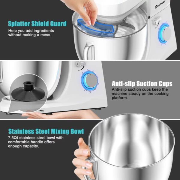 ec4e0c0ec06a47c0981b00f6f7dd36d5 Costway Tilt-Head Stand Mixer 7.5 Qt 6 Speed 660W with Dough Hook, Whisk & Beater White