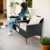Outdoor Furniture Patio Loveseat Wicker 2-Seat with Built-in Table and Cushions Rattan Porch Chairs Bench for Balcony, Lawn, Backyard (Beige)