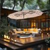 15ft Double Sided Patio Umbrella with Solar Lights, Outdoor Large Umbrellas with Crank Handle and 36 LED Lights, Rectangular Market Umbrella with Base Included for Deck Pool Shade
