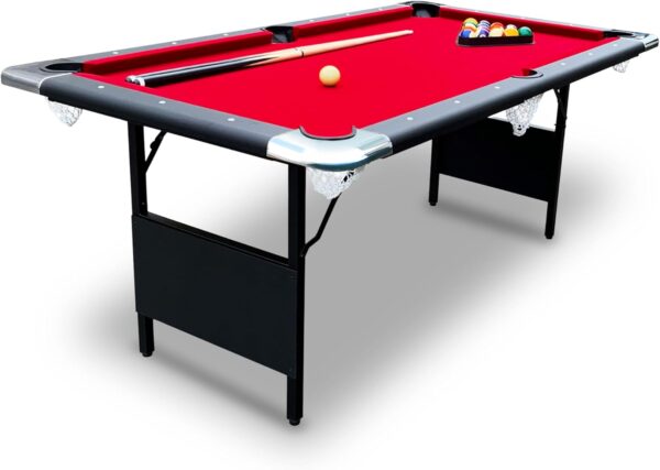 ee254dec8a0a4682b45a8c51dc22c902 Hathaway Fairmont 6 Ft Portable Pool Table, Adults Folding Billiards Tables for Game Room with Easy Foldable Storage, Includes Full Set of Billiard Balls, Cues, Chalk & Brush