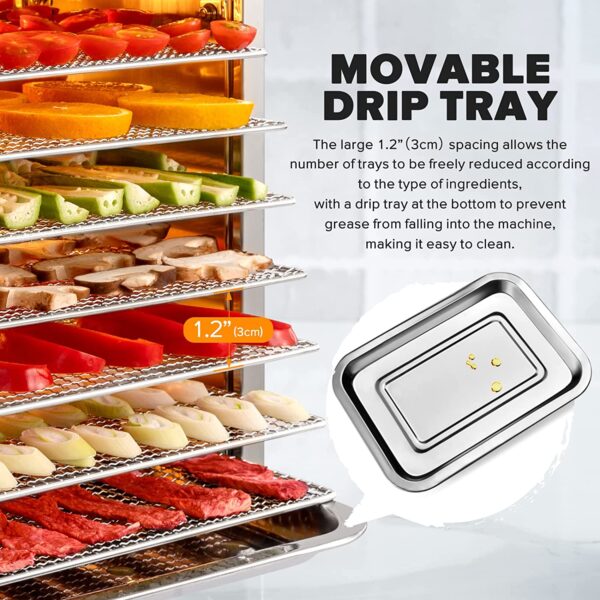 ee59299f2a4b4400a690381b6fcc650e Tray Food Dehydrator, Steel Fruit Dry Machine with 30 90∼C Adjustable Thermostat, 24hr Digital Timer