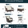 Outdoor Swivel Rocker Patio Chairs with 6-Inch Thick Cushions and Side Table, 3PCS High Back Wicker Patio Furniture Set for Porch, Balcony, Deck and Yard in Blue