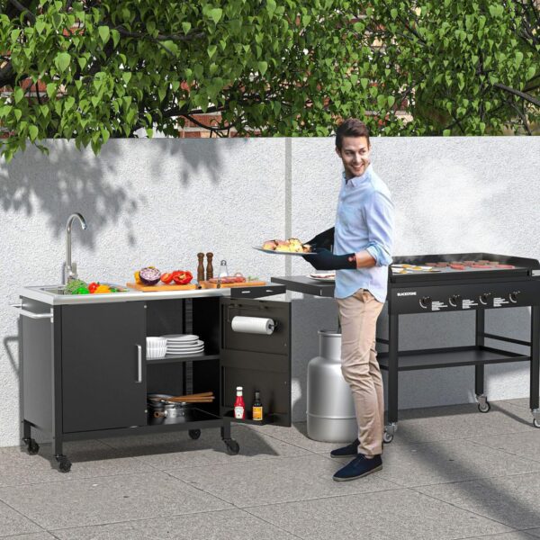 ef4aafab062a4bd79828b0f46e71bcae Outdoor Grill Table with Stainless Steel Sink - Metal Grill Cart Kitchen Island