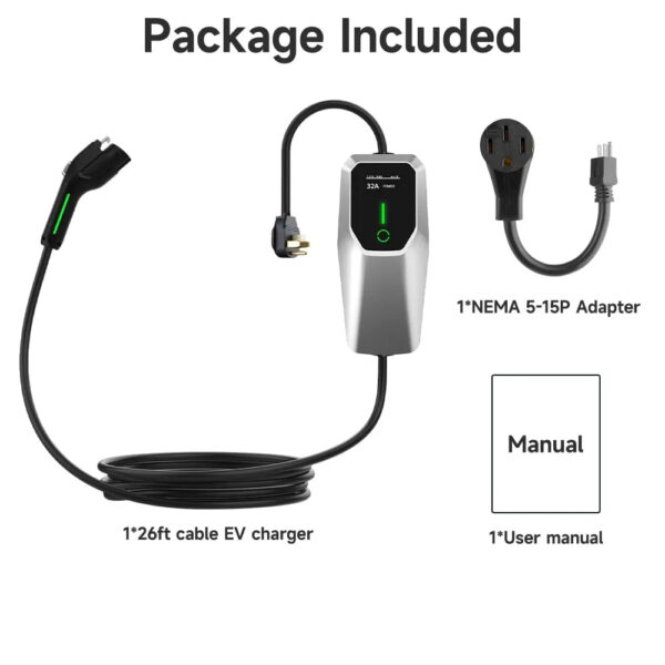 ef812be156e9422ba63c127d6e54dccc 32 Amp Level 1&2 Portable EV Charger ,26FT Cable NEMA 14-50 Plug for Electric Car Home Charging Station 7.68KW