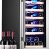 24 inch Wine Cooler, 46 Bottle - Dual Zone Built-in or Freestanding Fridge with Stainless Steel Reversible Glass Door, for Home, Kitchen, or Office.