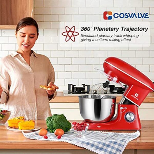 Stand Mixer, 6-Speed Electric Mixer, Tilt-Head Food Mixer with Dough Hook, Wire Whip & Beater, 6.2QT Stainless Steel Bowl, Red