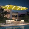 15ft Patio Umbrella with Solar Lights, Large Double Umbrella Outdoor, Rectangle 180''x106'' Umbrellas with 156 PCS LED Lights and Crank Handle for Backyard Deck Pool Shade in Black(1.9" Pole)