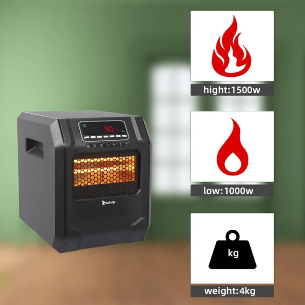 f08bf321209b475a9b25304388a12f27 Portable Space Heater, 750W/1500W Small Infrared Heater w/ Remote, LED Display, 3 WorModes, Safe Electric Heater for Home Office Bedroom with Overheat Protection, 11.58′′ x 9.72′′ x 12′′, Q6153