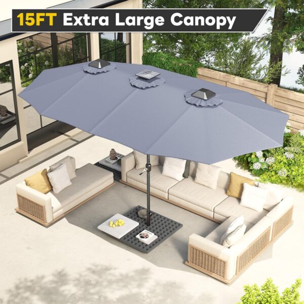 f094d2850e8e4c96b62a0b1515bfcf26 15ft Patio Umbrella with Solar Lights, Large Double Umbrella Outdoor, Rectangle 180''x106'' Umbrellas with 156 PCS LED Lights and Crank Handle for Backyard Deck Pool Shade in Black(1.9" Pole)