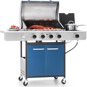 Burner Propane Gas BBQ Grill with Side Burner & Porcelain-Enameled Cast Iron Grates, 42,000 BTU Output Stainless Steel Grill for Outdoor Cooking Kitchen and Patio Backyard Barbecue-Captiva
