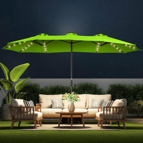 f1c36730a62648b19ab750c0304bc2f5 Double Sided Patio Umbrellas - 15ft Solar Lights LED Lighted Outdoor Extra Large Market Table Umbrella with Base Included, Oversized Umbrella for Deck, Pool, Backyard (Beige)