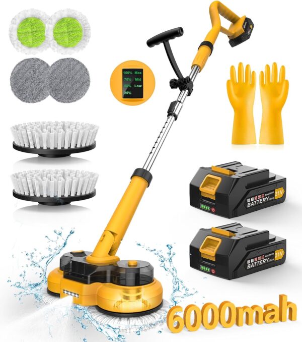 f1cc4a8e70f04645bcad916b69597011 6000mAh Battery Electric Mop M1, 800RPM Cordless Electric Power Scrubber & Mops for Floor Cleaning, Best Automatic Spin Mops with Smart Display,Rotating Mop with LED Light & Water Spray-qimedo