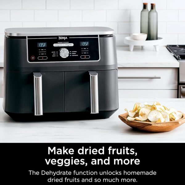 f1e7f38247594e37a9393ab8c5b10fc8 DZ401 Foodi 10 Quart 6-in-1 DualZone XL 2-Basket Air Fryer with 2 Independent Frying Baskets, Match Cook & Smart Finish to Roast, Broil, Dehydrate for Quick, Easy Family-Sized Meals, Grey