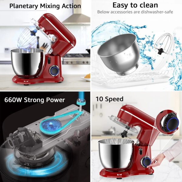 f1fe537506de41fca828ba19b31fdc6e Ailessom New Stand Mixer,6.5-QT 660W 10-Speed Tilt-Head Kitchen Electric Mixer with Bowl, Dough Hook, Beater, Whisk for Most Home Cooks, (Empire Red)