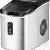 Nugget Ice Maker Countertop with Handle, Ready in 6 Mins, 34lbs Per Day, Removable Top Cover, Auto-Cleaning, Portable Sonic Ice Maker with Basket and Scoop, for Home/Party/RV/Camping (Black)