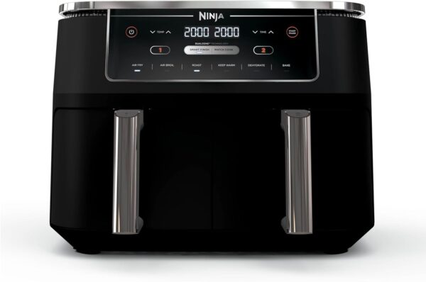 f24e1d04bfe64bdea99534b3866a4be8 DZ401 Foodi 10 Quart 6-in-1 DualZone XL 2-Basket Air Fryer with 2 Independent Frying Baskets, Match Cook & Smart Finish to Roast, Broil, Dehydrate for Quick, Easy Family-Sized Meals, Grey
