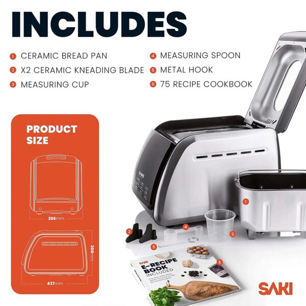 Saki 12-In-1 Programmable Bread Machine with Digital Touch Control Panel