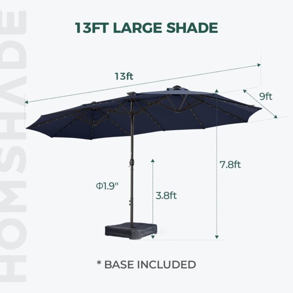f2e2181376f34084b5753709a027dc3f Double Sided Patio Umbrellas - 15ft Solar Lights LED Lighted Outdoor Extra Large Market Table Umbrella with Base Included, Oversized Umbrella for Deck, Pool, Backyard (Beige)
