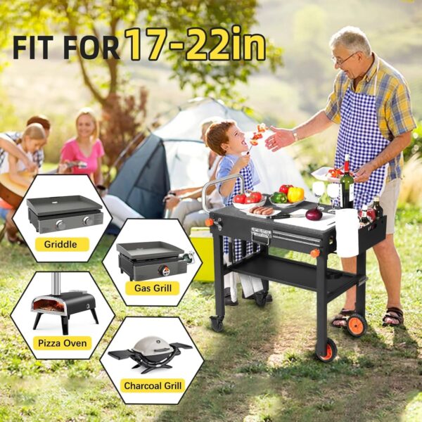 Adjustable 3-Shelf Indoor & Outdoor Grill Table | Portable Work Table with Stainless Steel Tabletop