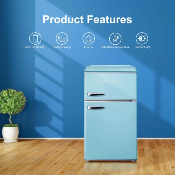 f33bce76ef624954a6df3dbdae0e8617 3.1 Cu.ft Dual Door Retro Refrigerator True Freezer, Blue