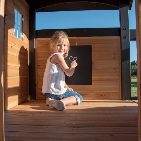 f34b34fa131848dc94796550e7bf2ec3 Backyard Discovery Canyon Creek Cedar Wood Swing Set with Wave Slide, Clubhouse, Play Kitchen, Picnic Area, Belt Swings, Web Swing, Rock Wall, Balconies, Playhouse, Step Ladder, Outdoor Playset