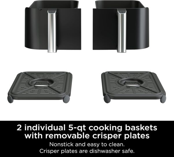 f36f71874b344b729d586f3f5e1685f6 DZ401 Foodi 10 Quart 6-in-1 DualZone XL 2-Basket Air Fryer with 2 Independent Frying Baskets, Match Cook & Smart Finish to Roast, Broil, Dehydrate for Quick, Easy Family-Sized Meals, Grey