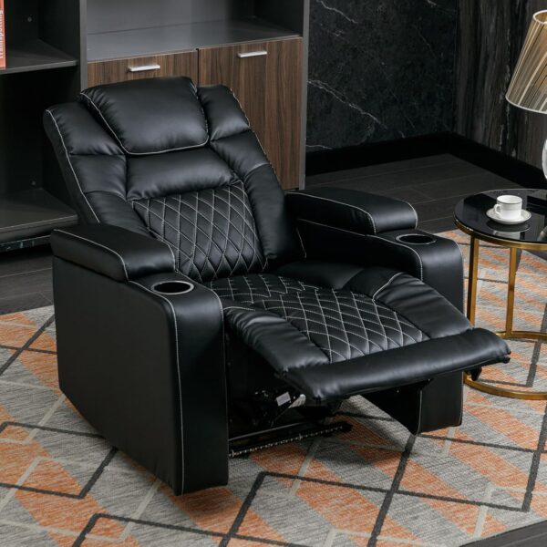 f38dbe8c9c874b90a38825e5bda9b6d1 Power Home Theater Seating Set of 3, Brown Faux Leather Electric Recliner Chair with Powered Headrest, Dual Motors Movie Reclining Chairs with LED Lights,USB Port,Cup Holders, Hidden Arm Storage