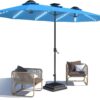 15ft Patio Umbrella with Solar Lights, Large Double Umbrella Outdoor, Rectangle 180''x106'' Umbrellas with 156 PCS LED Lights and Crank Handle for Backyard Deck Pool Shade in Black(1.9" Pole)