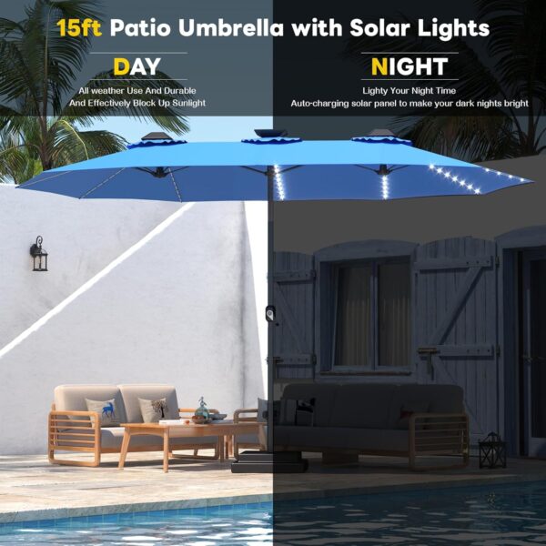 f3d4295246d5470abbdc2d2d89a53c31 15ft Patio Umbrella with Solar Lights, Large Double Umbrella Outdoor, Rectangle 180''x106'' Umbrellas with 156 PCS LED Lights and Crank Handle for Backyard Deck Pool Shade in Black(1.9" Pole)