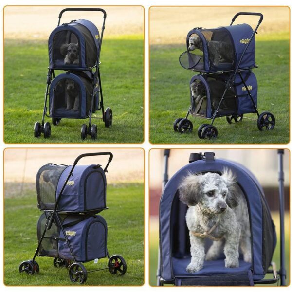 f3f767977c68494f90c46f209785966c 42 Double Pet Stroller for 2 Dogs & Cats,4 Wheels Dog Strollers Folding Travel Cat Stroller with Suspension System,Navy Blue