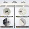 15ft Patio Umbrella with Solar Lights, Large Double Umbrella Outdoor, Rectangle 180''x106'' Umbrellas with 156 PCS LED Lights and Crank Handle for Backyard Deck Pool Shade in Black(1.9" Pole)